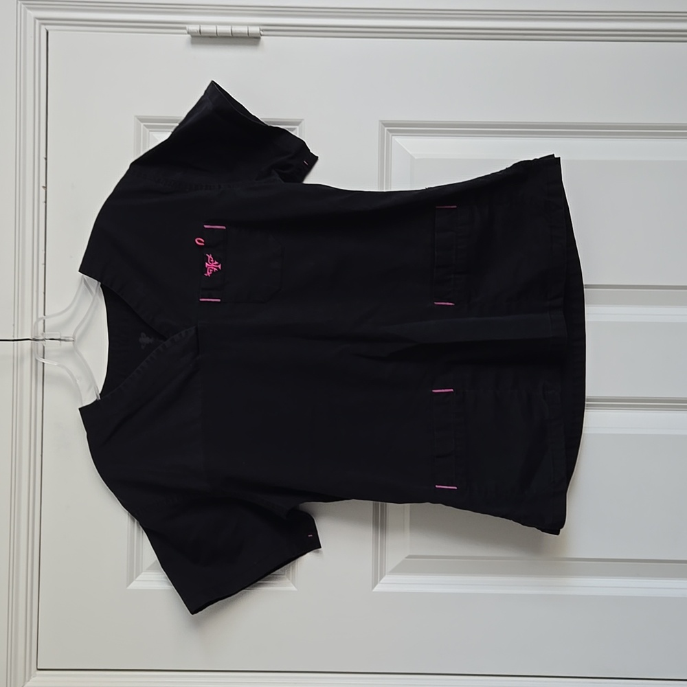 Black Scrub Top with Pink Accents